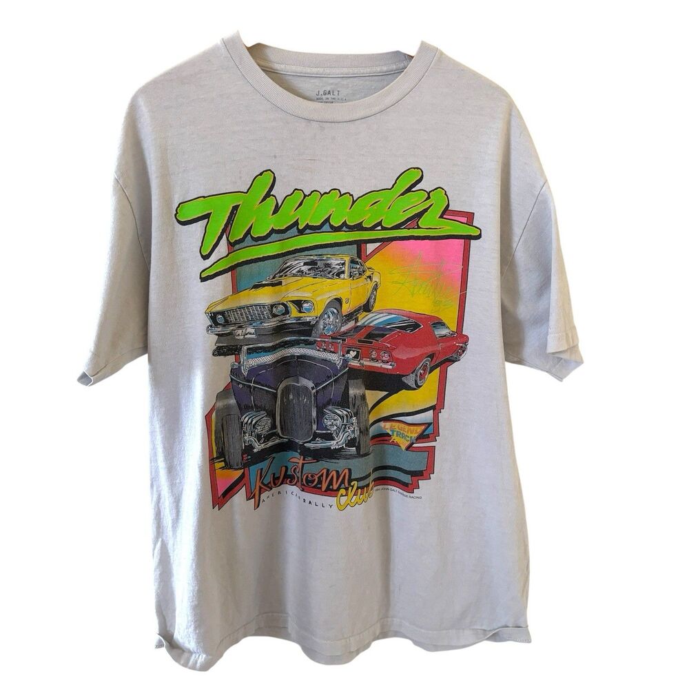 John Galt Mens Thunder Kustom Club‎ T Shirt XL OS Racing Cars Retro USA Dad 90s